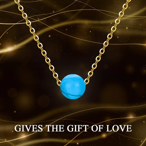 Vista 6 de Collar de oro macizo de 14 quilates para mujer, collar con dije de ópaloturquesa de imitación de oro amarillo y turquesa, joyería fina, regalos