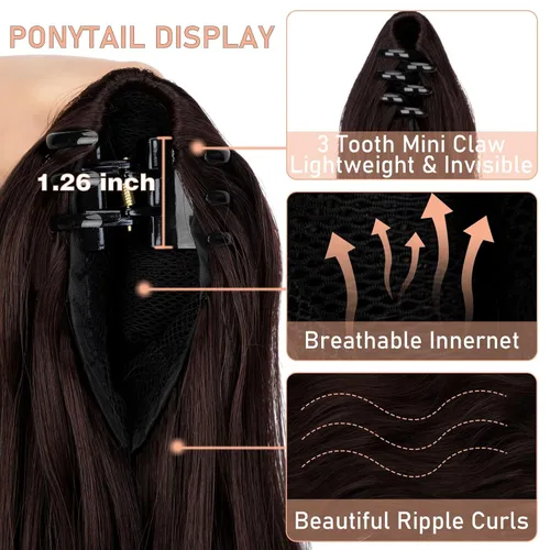 Vista 3 de Extensión de cola de caballo de 22 pulgadas y 24 pulgadas de largo, ondulado y lacio, extensiones de cabello sintético de aspecto natural