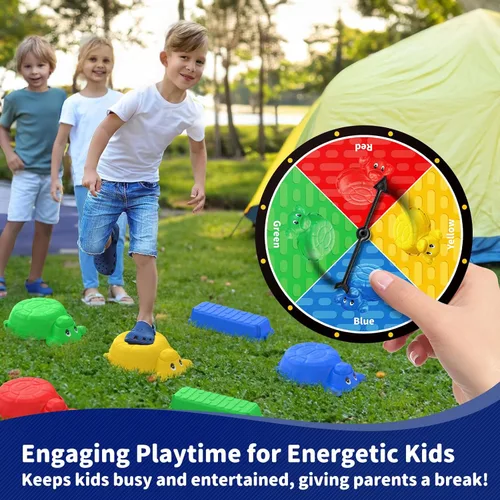 Vista 7 de 16 piezas de viga de equilibrio y piedras de paso para niños - 4 piedras de paso en forma de tortuga y 12 vigas conectables con función de sonido