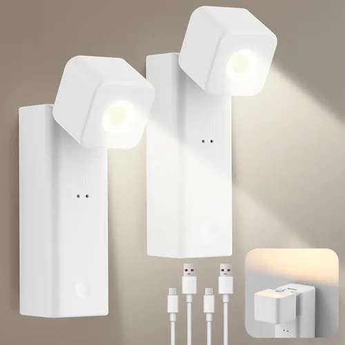 Vista 8 de Yochoice Aplique de pared recargable con batería con luz nocturna, lámpara de pared inalámbrica de 4000 mAh, lámpara de lectura LED regulable