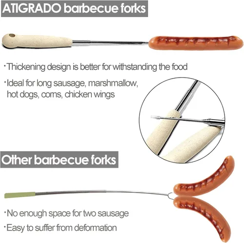 Vista 5 de 6 palitos para asar malvaviscos de 32 pulgadas – Palitos extensibles para hoguera larga – Palitos resistentes para perros calientes para fogatas