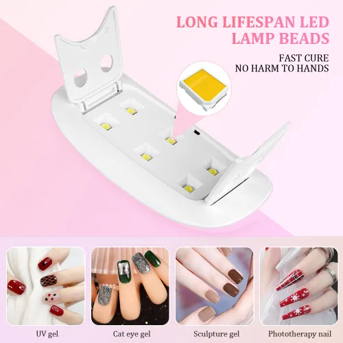 Vista 5 de URAQT Mini lámpara de uñas de gel, portátil profesional de 6 W, secado de uñas de gel UV LED con USB, lámpara de curado profesional, accesorio