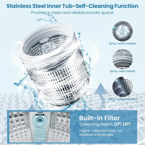 Vista 4 de NICTEMAW - Lavadora portátil con bomba de drenaje, capacidad de 20 libras, 2.8 pies cúbicos, lavadora compacta completamente automática con 4