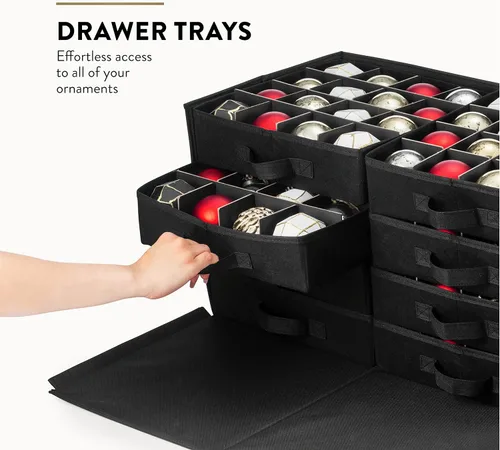 Vista 3 de Caja de almacenamiento grande de adornos navideños de alta calidad, con apertura lateral, bandejas estilo cajón, compartimento de 3 pulgadas, 8
