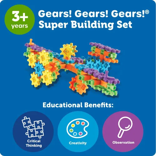 Vista 6 de Learning Resources Gears! Gears! Gears! Super Building Toy Set, STEM Toys, Construction Toys, Gears for Kids, 150 Pieces, Ages 3+, Blue