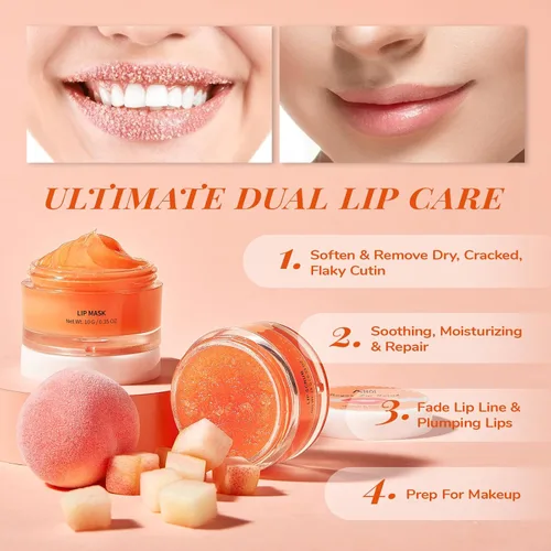 Vista 3 de ANAI RUI Juego de exfoliante de labios y máscara, exfoliante de labios, exfoliante de azúcar labial, máscara para dormir labial, hidratante