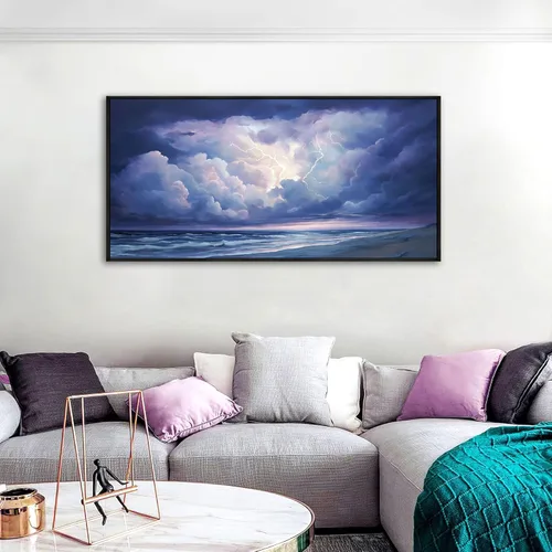Vista 3 de yiijeah Decoración de pared para sala de estar, arte de pared moderno para dormitorio, oficina, decoración abstracta de nube de tormenta, playas