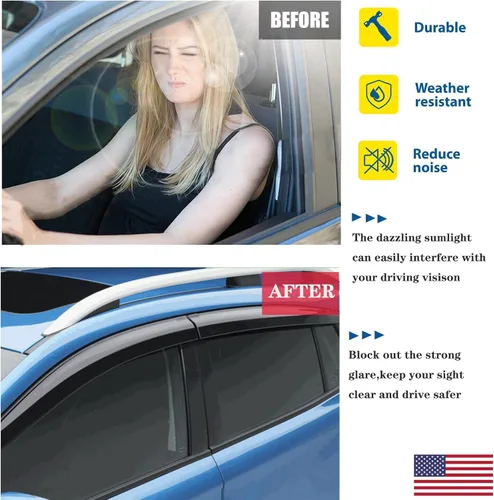 Vista 5 de Deflectores de ventana para Nissan Rogue 2014 2015 2016 2017 2018 2019 2020, viseras de ventana delantera y trasera, juego de 4 piezas, tinte