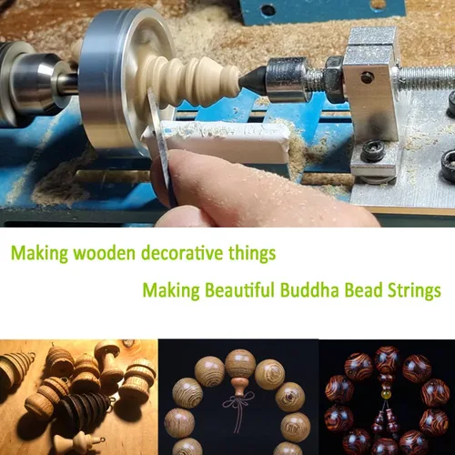 Vista 4 de Mini torno de madera multipropósito mejorado y prolongado con diámetro de procesamiento de 11 pulgadas compatible con corte, torneado, lijado