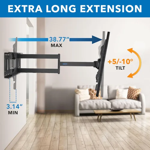 Vista 5 de Mount-It! Soporte de TV de brazo largo, soporte de pared largo de movimiento completo con extensión de 38.5 pulgadas, soporte de pared para TV se
