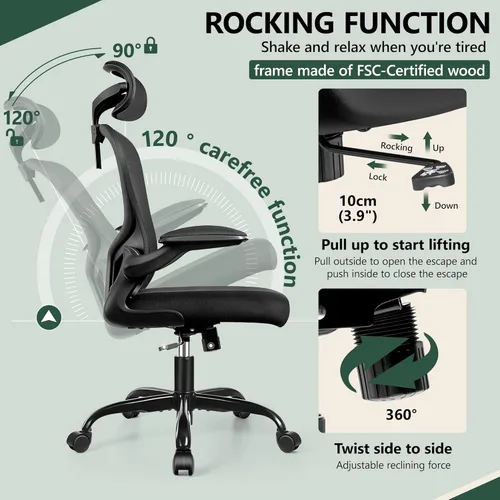 Vista 6 de FelixKing Silla de oficina ergonómica con reposacabezas, computadora de respaldo alto con soporte lumbar ajustable y ruedas, giratoria ejecutiva