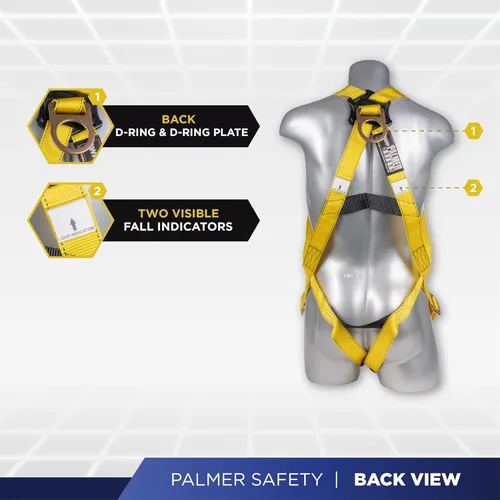Vista 3 de Palmer Safety Arnés de cuerpo completo con ajuste de 3 puntos, anillo en D dorsal, arnés de seguridad de protección contra caídas para construcción