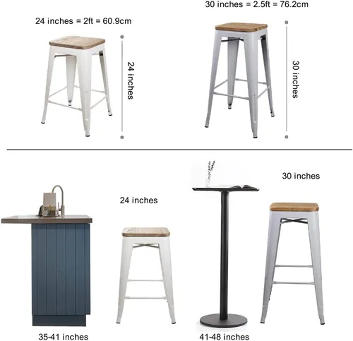 Vista 56 de GIA Taburete de mostrador sin respaldo de 24 pulgadas, cantidad de 4, bronce con asiento de madera clara