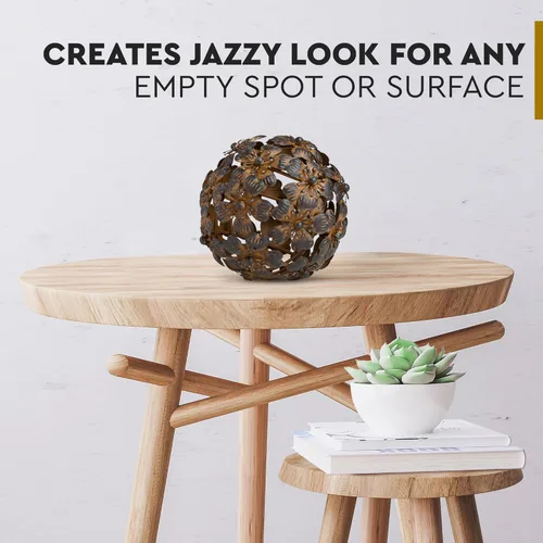 Vista 4 de Everydecor Esfera decorativa de metal para decoración del hogar, marrón antiguo, pintada a mano, bolas decorativas modernas para sala de estar