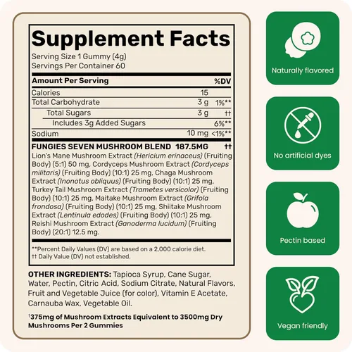 Vista 3 de Fungies Multi Mushroom Gummies for Men & Women - Mushroom Supplement Includes Lion’s Mane, Cordyceps, Reishi, Chaga, Shiitake, Maitake & Turkey Tail