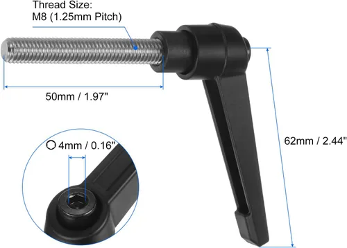 Vista 2 de uxcell 2 manijas de palanca de sujeción, M8 x 1.969 in, perno macho roscado de acero inoxidable 304, asas ajustables de bloqueo de trinquete