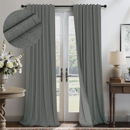 Vista 35 de Pitalk Cortinas cortas 100% opacas de lino para cafetería, 40 pulgadas de largo, 2 paneles, cortinas de puerta francesa para ventana, cortina