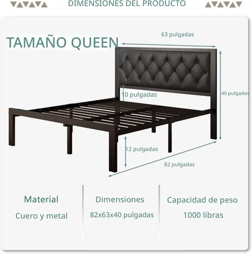 Vista 2 de Feonase Marco de cama Queen tamaño metálico con cabecera tapizada con botones de piel sintética, marco de plataforma resistente con almacenamiento