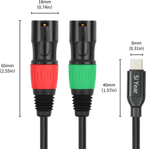 Vista 3 de SiYear USB C a doble XLR macho cable de audio, adaptador tipo C a 2 XLR macho cable de amplificador de potencia estéreo para conectar smartphones