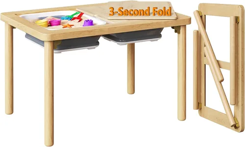 Vista 9 de FUNLIO Mesa sensorial de madera para niños pequeños de 1 a 5 años, altura ajustable con tapa de madera contrachapada antideformación, mesa de arena