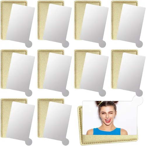 Vista 8 de Jetec 10 espejos compactos de bolsillo, mini espejo para bolso, cartera, pequeño, de acero inoxidable, irrompible con funda de piel sintética