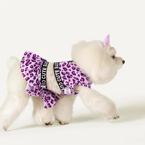 Vista 3 de CuteBone Vestido deportivo de dos piezas para perros Athleisure con estampado de leopardo, falda rosa para cachorros, ligera, para perros pequeños