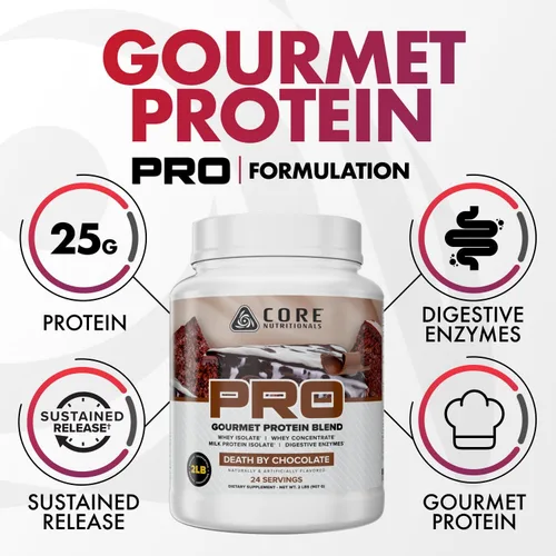 Vista 5 de Core Nutritionals Pro Mezcla de Proteína de Suero de Liberación Sostenida con Enzimas Digestivas 25g de Proteína, 2g de Carbohidratos Sin