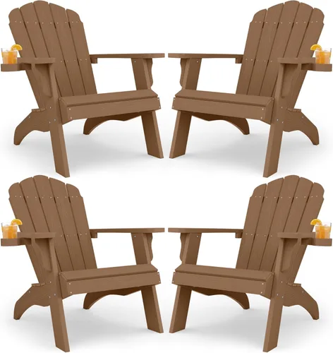 Vista 24 de YEFU Silla Adirondack de gran tamaño con soporte para tazas, silla para fogata de plástico para exteriores, resistente a la intemperie, silla