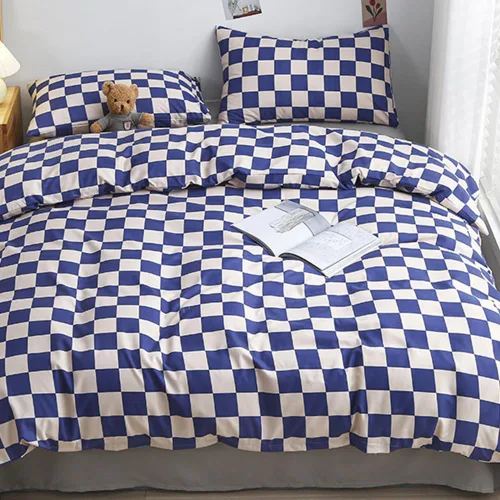 Vista 420 de CLOTHKNOW Juego de edredón de 3 piezas a cuadros color beige óxido, tamaño Full, juego de ropa de cama de cuadros edredón terracota con 2 fundas
