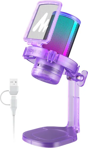 Vista 10 de MAONO USB Gaming Microphone for PC, Noise Cancellation Condenser Mic with RGB Lights, Mute, Gain for Streaming, Recording, Podcast, Chat, Twitch