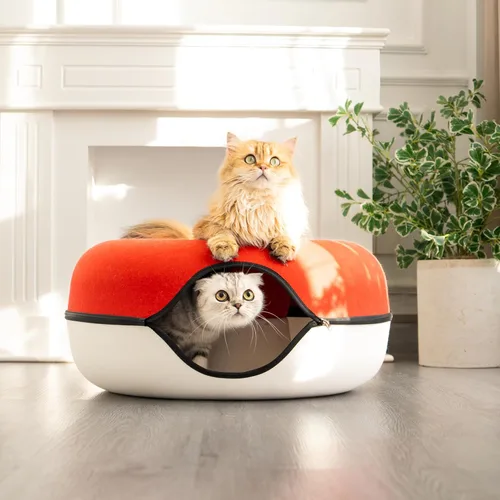 Vista 8 de Cattasaurus Peekaboo - Cueva para gatos, extra espaciosa para múltiples y grandes gatos de más de 12 libras, camas desmontables para gatos