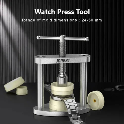 Vista 5 de Kit de reparación de relojes Jorest + Herramienta de presión para relojes, reemplazo de batería, ajuste de correa, llave para abrir la cubierta
