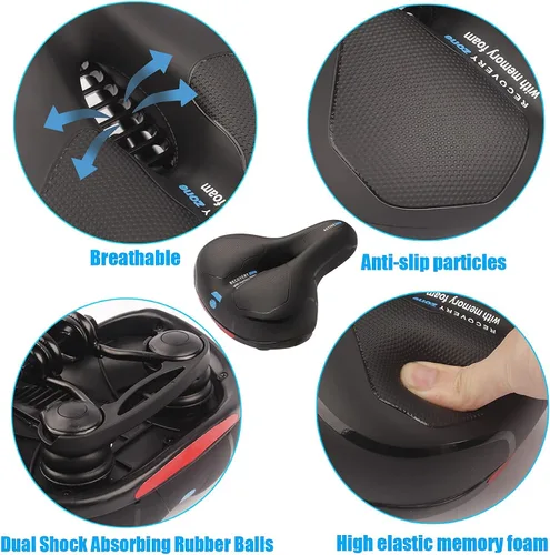 Vista 2 de Cómodo asiento de bicicleta, cojín ancho para asiento de bicicleta para hombres y mujeres, cómodo espuma viscoelástica, impermeable, repuesto