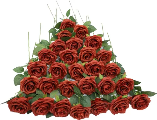 Vista 48 de LVEFIT Flores Artificiales de Rosa Rosas Polvorientas Flores de Seda 12 piezas con Rosas de Seda de Tallo Largo Ramo para Boda, Ducha Nupcial