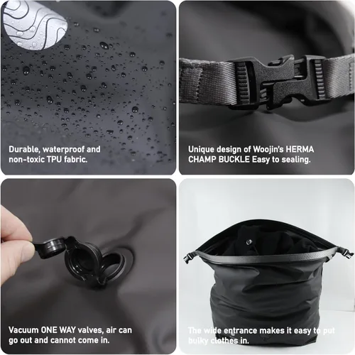 Vista 2 de Bolsas de compresión al vacío para viajes, bolsas de vacío reutilizables sin bomba de 40 L, bolsa de lavandería impermeable para mochila y maleta