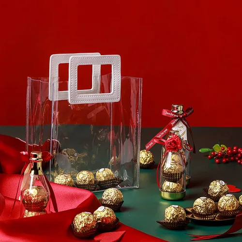 Vista 4 de NC - 3 bolsas de regalo de plástico transparente con asa, bolsas de regalo transparentes, bolsa de compras reutilizable, bolsa de compras al por