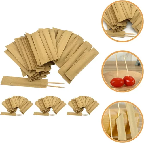 Vista 4 de Yardwe 1 caja de palillos de dientes de frutas, palillos de dientes redondos de madera natural, palillos de dientes de dientes de frutas, palillos