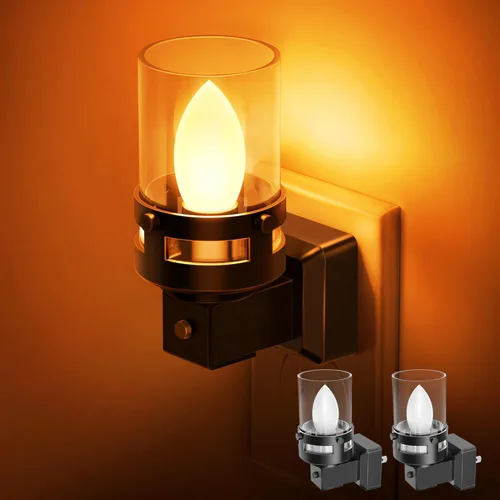 Vista 12 de Briignite Luces Nocturnas de Velas Sin Llama que se Enchufan a la Pared, Luz Nocturna LED Ámbar con Sensor de Anochecer a Amanecer, 0-100LM