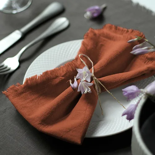 Vista 18 de Servilletas de tela hechas a mano 100% algodón con flecos, delicadas servilletas de tela hechas a mano para cenas, fiestas, bodas y más, 18 x 18