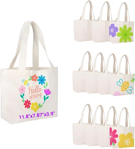 Vista 14 de Segarty Pequeña bolsa de lona para mujer, paquete de 12 bolsas de mano en blanco de 7.87 x 9.8 pulgadas, bolsa reutilizable a cuadros a granel