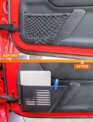 Vista 2 de Savadicar Bolsillos Metálicos para Puerta Delantera Compatibles con Jeep Wrangler JK JKU 2011-2018, Accesorios de Almacenamiento para Puerta