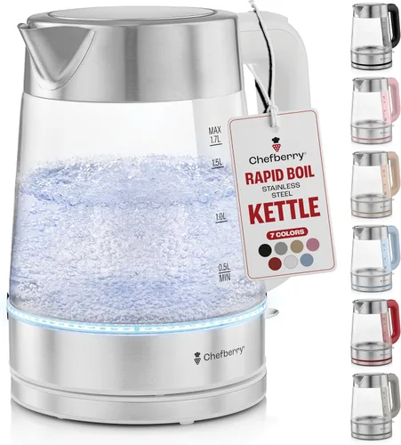 Vista 11 de Hervidor eléctrico para hervir té caliente y agua Hervidor de vidrio de borosilicato de acero inoxidable de 1.8L sin plástico, apagado automático