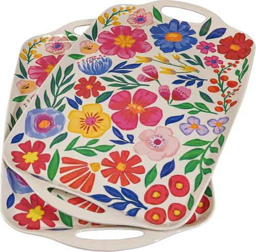 Vista 13 de TP Bandejas de melamina con asas, 17 x 12 pulgadas, juego de 2, floral