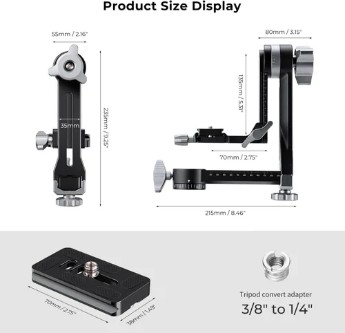 Vista 3 de K&F CONCEPT Cabezal de trípode de cardán mejorado, lubricante exclusivo, cabezal de cardán de aleación de aluminio totalmente CNC, cabezal