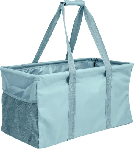 Vista 30 de Bolsa de utilidad extragrande Lucazzi - Cesta de lona rectangular plegable reutilizable con marco de alambre con dos bolsillos exteriores