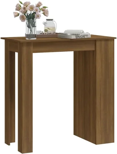 Vista 5 de Brown Oak Engineered Wood Bar Table Narrow Counter Height Modern Design with Storage Shelves Kitchen Island Table for Small Space Dining Entertaining