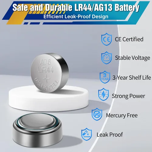 Vista 3 de PGSONIC Paquete de 50 baterías LR44, pilas de botón alcalinas de 1.5 voltios con potencia de larga duración