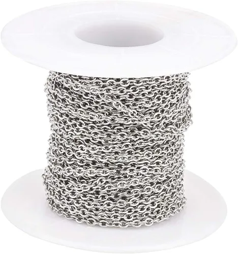 Pandahall - Cadena de cable de acero inoxidable 304 de 32.8 pies de 0.094 x 0.075 x 0.016 in, cadena trenzada para hacer joyas