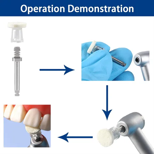 Vista 6 de Disco impregnado de pasta de pulido dental, pulidora dental Rueda de pulido Disco de acabado de fieltro con mandril para herramienta de odontología