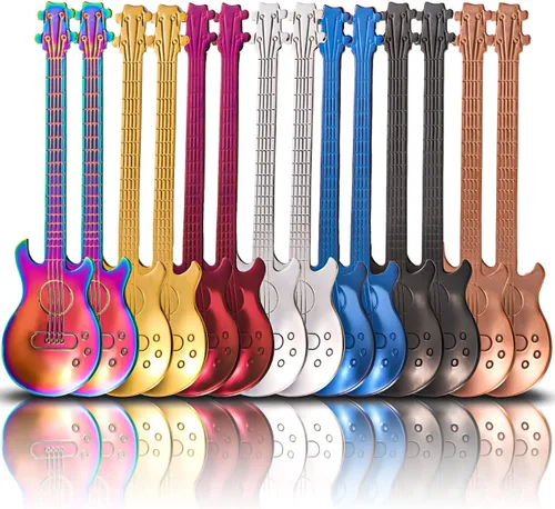 DEAYOU 14 cucharas de café para guitarra, cuchara pequeña de acero inoxidable 18/10, cucharas creativas de café Demitasse de 4.7 pulgadas para